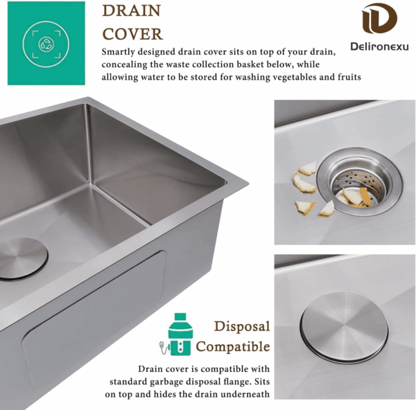 30 Inch Undermount Kitchen Sink -  18 Gauge Stainless Steel Single Bowl Kitchen Sinks 30"X18"X9" Handmade Design with Brushed, Includes Drain Kit (No Additional Accessories) - Image 6