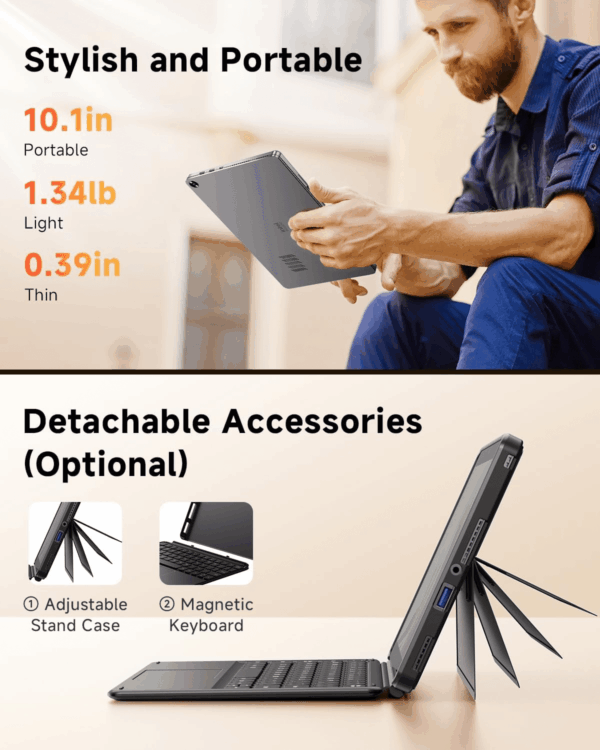 2025 Hi10 X1 Windows 11 Tablet 10.1'', Intel N150(Up to 3.6Ghz), 8GB LPDDR5 256GB SSD, Windows Tablet PC, 8MP+5MP Cameras, Wifi 6, BT 5.2, HDMI, USB 3.2, Type C, Full HD, with Case - Image 7