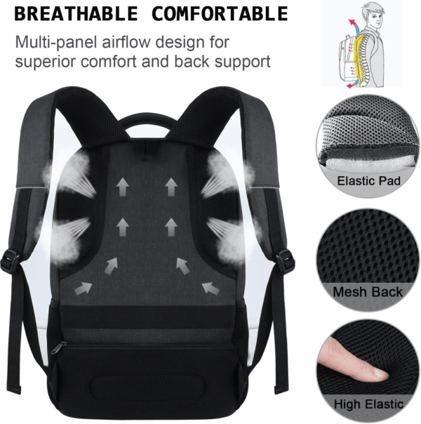 Laptop Backpack,Business Travel anti Theft Slim Durable Laptops Backpack with USB Charging Port,Water Resistant College Computer Bag for Women & Men Fits 15.6 Inch Laptop and Notebook - Black - Image 5