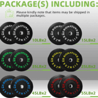 Olympic Bumper Plates, 2" Weight Plates for Strength Training & Weightlifting, Pairs, Sets or Sets with 7FT Barbell, Multiple Options - Image 2