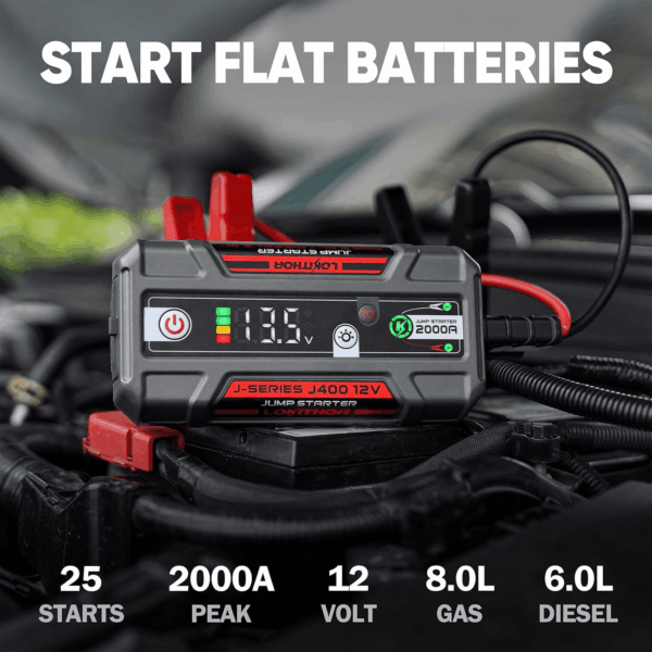 J400 Jump Starter with Connectmax Tech, 2000A 12V Battery Jumper Starter Portable, Lithium Jump Box and Jump Pack for up to 8.0-Liter Gas and 6.0-Liter Diesel Engines, Smart Digital Screen - Image 3
