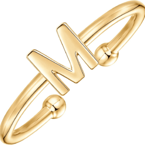14K Gold Plated Initial Letter Adjustable Ring for Women - Thin Initial Band - Dainty Fashion Jewelry Gifts