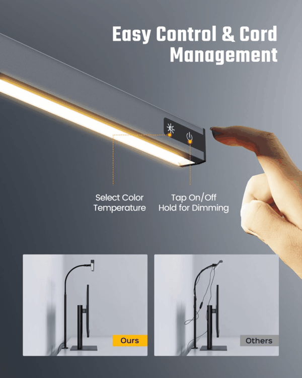 LED Desk Lamp for Office Home, Eye-Caring Desk Light with Adjustable Gooseneck, 12W Touch Control Dimmable Brightness, Architect Clamp Lamp with USB Adapter, Grey - Image 3