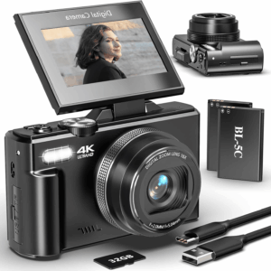 Digital Cameras for Photography, Vlogging Camera for Youtube with Autofocus 3'' 180° Flip Screen Selfie Wifi Camera 18X Digital Zoom Flash Light 2 Batteries & 32GB SD Card