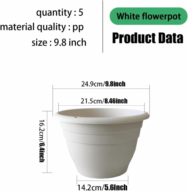 Plant Pots Set of 5, 10" outside Diameter Flower Pots, 8.5" Inner Diameter Plant Planters with Drainage Hole, Durable Garden Pots Perfect for Indoor & Outdoor Plant Planting, Decor, Gray - Image 3