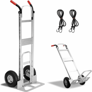 Aluminum Hand Truck 600 LBS Capacity, Handle Heavy Duty Industrial Dolly with 10" Pneumatic Tire and 2 Elastic Cords, Platform Cart for Transport and Moving in Home, Office, Warehouse, Supermarket