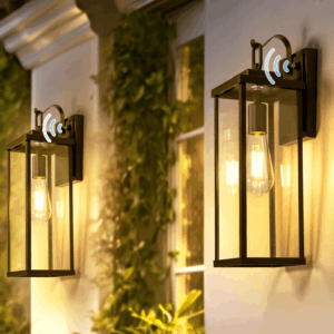 Large Size Dusk to Dawn Outdoor Wall Lights, 16 Inch Matte Black Waterproof Anti-Rust Outdoor Light Fixtures Wall Mount with Clear Glass Shade for Porch, Garage, ETL Listed, 2 Pack
