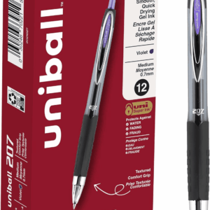 Uniball Signo 207 Gel Pen, Retractable, Medium 0.7 Mm, Purple Ink, Smoke/Black/Purple Barrel, Dozen