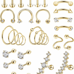 32Pcs Stainless Steel Cartilage Stud Earrings for Women Conch Helix Tragus Daith Conch Hoop Earing Piercing Jewelry Set