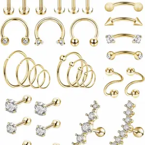 32Pcs Stainless Steel Cartilage Stud Earrings for Women Conch Helix Tragus Daith Conch Hoop Earing Piercing Jewelry Set