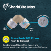 Max 1/2 Inch 90 Degree Elbow, Push to Connect Brass Plumbing Fitting, PEX Pipe, Copper, CPVC, PE-RT, HDPE, UR248A - Image 2