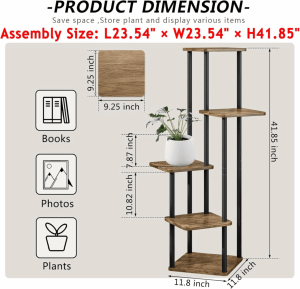 Plant Stand 5 Tier Indoor Metal Flower Shelf for Multiple Plants Corner Tall Flower Holders for Patio Garden Living Room Balcony Bedroom, Black (5 Tier-Black) - Image 4