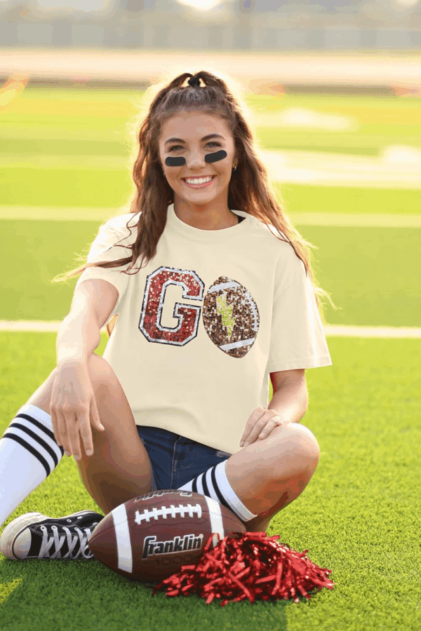 Oversized Football Shirts Womem'S Game Day Shirt Sparkle Graphic Tee Tops Casual Short Sleeve Shirt Vintage T-Shirt - Image 2