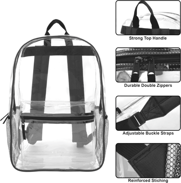 Clear Backpack Heavy Duty with Padded Straps, Side Pockets for Kids, Boys, Girls, School, Stadium Approved Events - Image 2