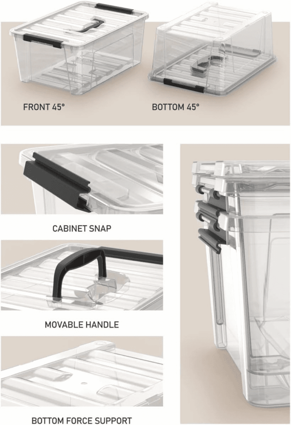 Clear Storage Latch Bins, 6-Pack Storage Organizer Box with Handle and Lids, 5-Litre - Image 3