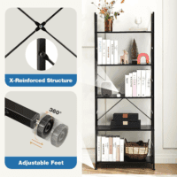 5 Tiers Bookshelf, Classical Book Shelf, Tall Display Shelves in Living Room/Home/Office, Storage Organizer for Cds/Books/Movies, Modern Black - Image 5