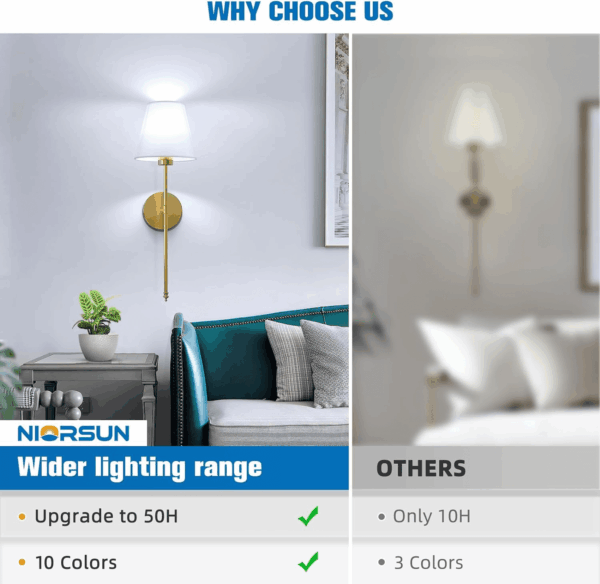 Battery Operated Wall Sconce Set of 2,Gold Rechargeable Wall Lights with 5200Mah Dimmable Bulbs and Remote,10 Colors Wireless Wall Lamps for Bedroom Living Room Hallway Decor - Image 8