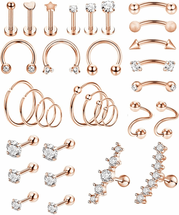 32Pcs Stainless Steel Cartilage Stud Earrings for Women Conch Helix Tragus Daith Conch Hoop Earing Piercing Jewelry Set
