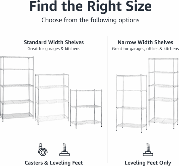 4-Shelf Adjustable, Storage Shelving Unit, (200 Pound Loading Capacity per Shelf), Steel Organizer Wire Rack, 13.4"D X 23.2"W X 48"H, Chrome - Image 4