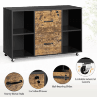Filing Cabinet Lateral File Cabinet with 2 Drawer and 4 Open Compartments for Letter Size A4 Size, Printer Stand for Home Office, Black/Rustic Brown - Image 6