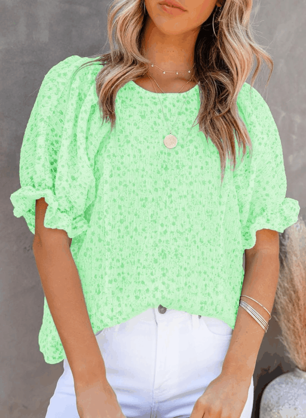 Floral Print Blouses for Women Crewneck Smocked Puff Sleeve Shirts Casual Babydoll Tops - Image 2