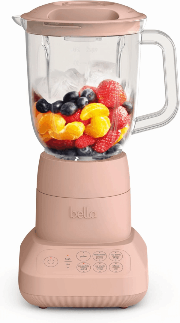 10 Speed Countertop Blender, Juicer & Smoothie Maker, Fits-Anywhere™ Kitchenware, Slim Flip & Store Design, Dishwasher Safe 48Oz Capacity Pitcher & Lid, Stainless Steel Blade, 450 Watt, Blossom