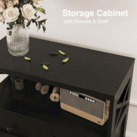 Black Storage Cabinet with Drawers and Shelves, Freestanding Black Kitchen Pantry, Floor Storage Cabinet Hutch Cupboard for Dining, Living Room, Home Office - Image 5