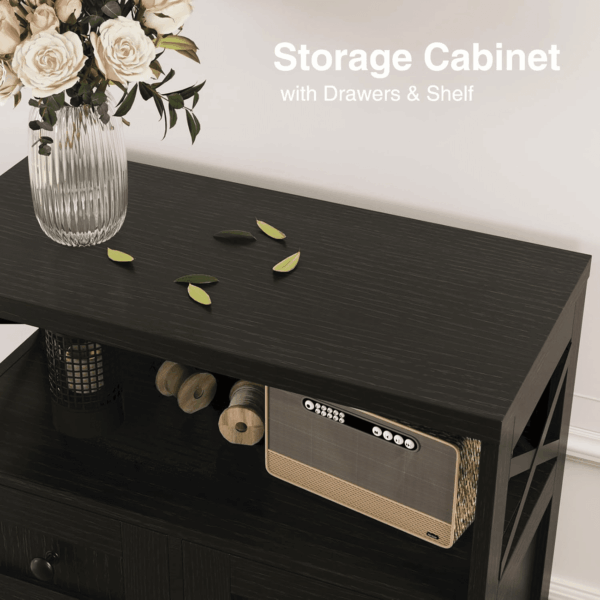 Black Storage Cabinet with Drawers and Shelves, Freestanding Black Kitchen Pantry, Floor Storage Cabinet Hutch Cupboard for Dining, Living Room, Home Office - Image 5