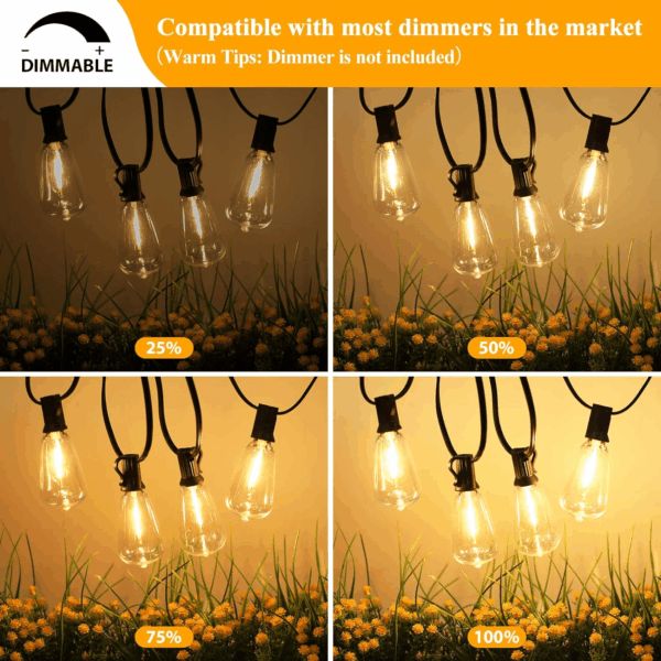 LED Outdoor String Lights 100FT Patio Lights with 52 Shatterproof ST38 Vintage Edison Bulbs, outside Hanging Light Waterproof for Porch, Deck, Garden, Backyard, Balcony, Dimmable 2700K - Image 4