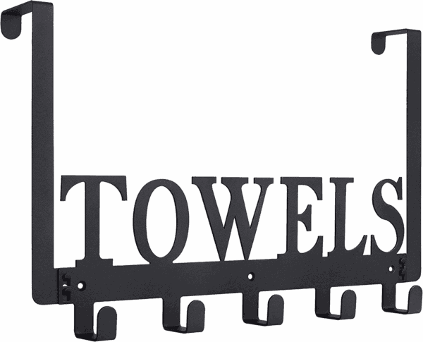 Over the Door Hooks - Towel Holder for Bathroom, Bedroom, Kitchen & Pool - Sandblasted Black Metal Wall Mount