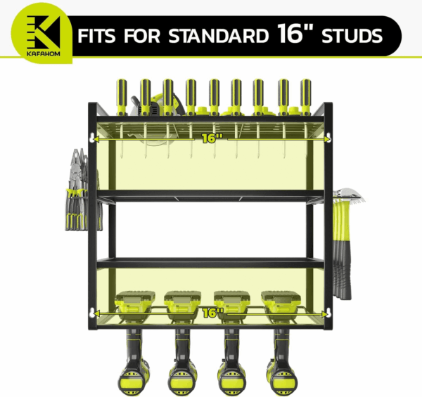 Power Tool Organizer, Garage Tool Organizers and Storage,Drill Holder Wall Mount, Storage Rack for Cordless Drill, Heavy Duty Tool Shelf with Screwdriver Holder/Pliers Holder/Hammer Holder - Image 3