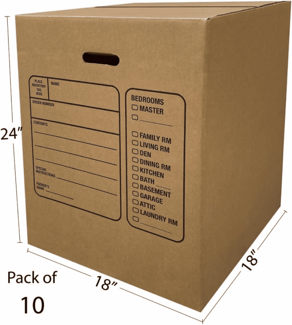 Moving Boxes with Handles, 10 Premium Large, 18 X 18 X 24, Brown, BOXINDSLAR10 - Image 4