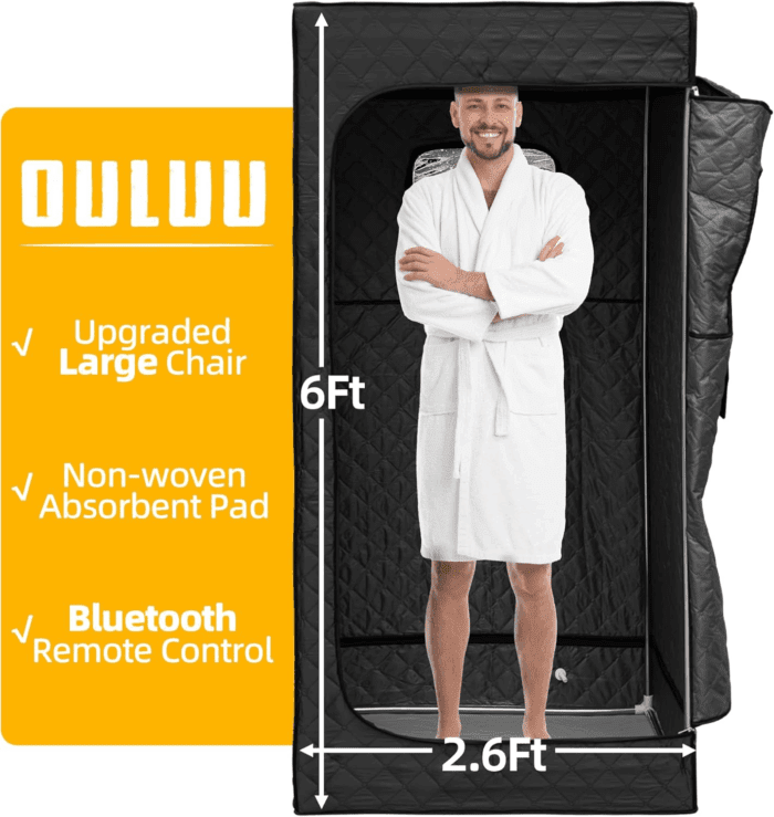 Portable Sauna for Home, Sauna Box with 2.6L Steamer, Personal Sauna with Big Sauna Chair, Remote Control, Oxford Fabric, 2.6’ X 2.6’ X 5.9’, Black, 1000W - Image 6