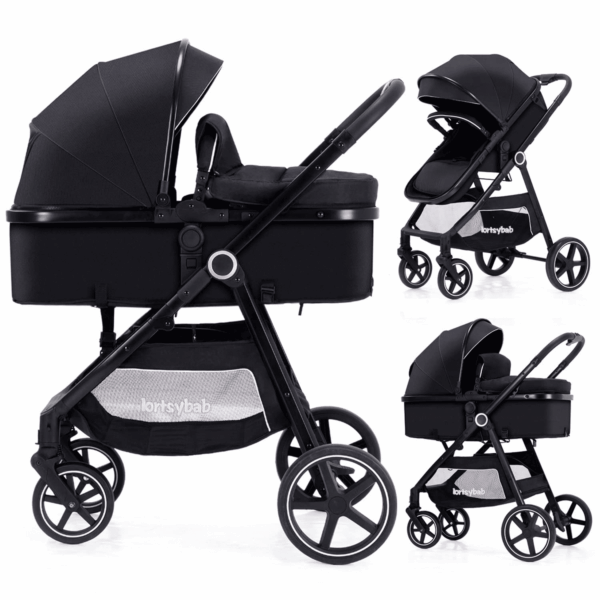 2-In-1 Baby Stroller with Bassinet Mode - Folding Infant Newborn Pram Stroller with Reversible Seat - Toddler Strollers for 0-36 Months Old Babies