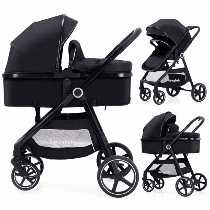 2-In-1 Baby Stroller with Bassinet Mode - Folding Infant Newborn Pram Stroller with Reversible Seat - Toddler Strollers for 0-36 Months Old Babies