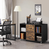 Filing Cabinet Lateral File Cabinet with 2 Drawer and 4 Open Compartments for Letter Size A4 Size, Printer Stand for Home Office, Black/Rustic Brown - Image 2