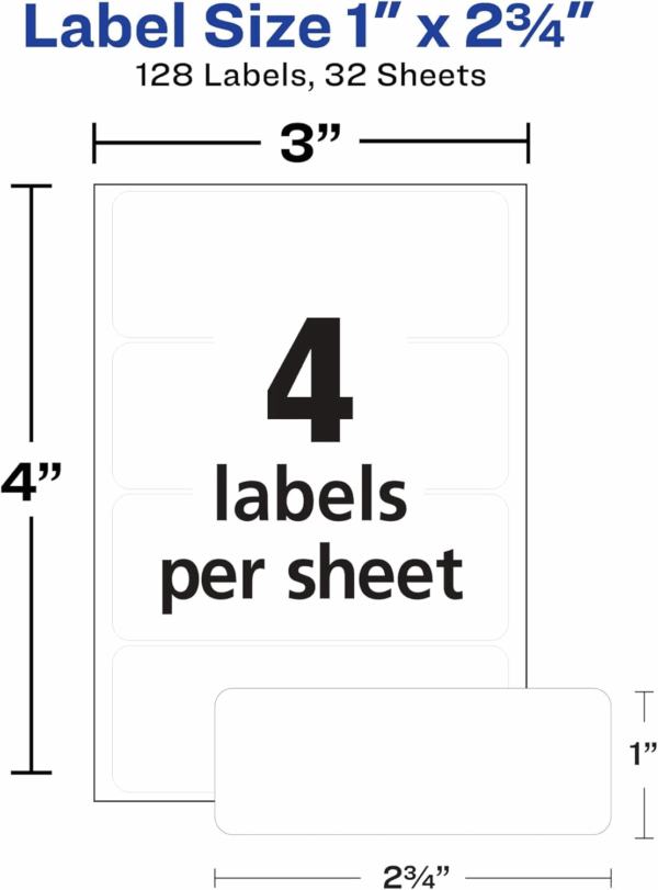 Multi-Use Permanent Labels, 1" X 2.75", White, Non-Printable, 128 Blank Labels Total (6113) - Image 4