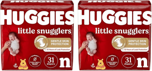 Little Snugglers Baby Diapers, Size Newborn (Up to 10 Lbs), 31 Ct, Newborn Diapers (Pack of 2)