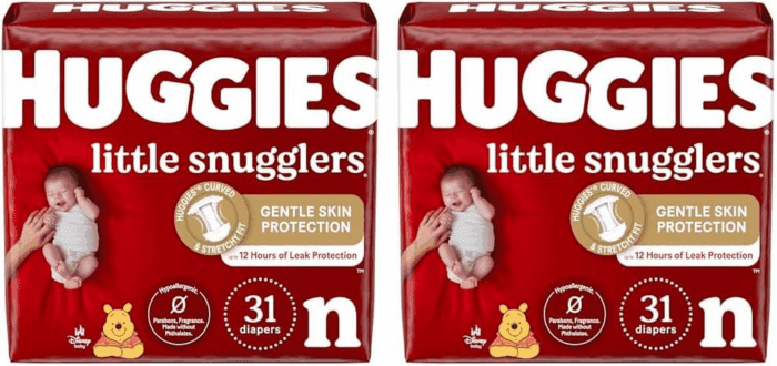 Little Snugglers Baby Diapers, Size Newborn (Up to 10 Lbs), 31 Ct, Newborn Diapers (Pack of 2)