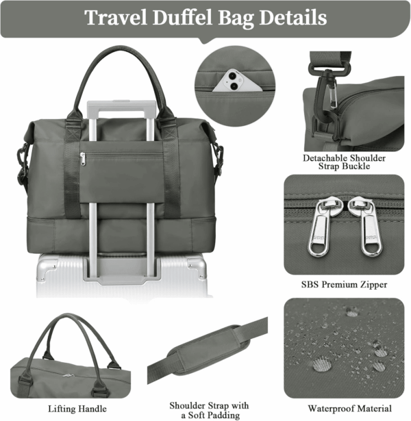 Weekender Bags for Women,Personal Item Travel Bag with Shoes Compartment,Overnight Travel Duffel Bag,Gym Bag,3 Pcs Set - Image 6