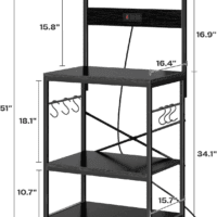 Kitchen Bakers Rack with Power Outlet, Coffee Bar Table 4 Tiers, Kitchen Microwave Stand with 6 S-Shaped Hooks, Kitchen Storage Shelf Rack for Spices, Pots and Pans - Black - Image 6