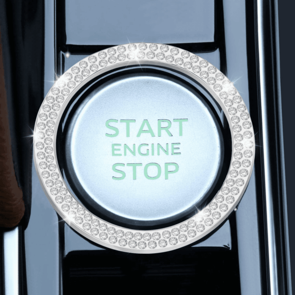 2 PCS Crystal Double Rhinestone Car Engine Start Stop Decoration Ring, Bling Car Interior Accessories for Women, Push to Start Button Cover/Sticker, Key Ignition & Knob Bling Ring, White - Image 2