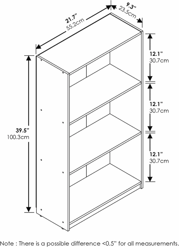 Basic 3-Tier Bookcase Storage Shelves, Amber Pine - Image 3
