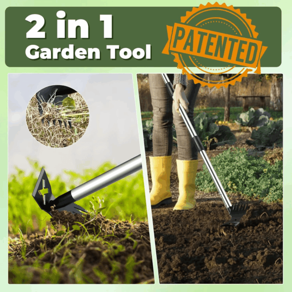 Weed Puller Tool with Long Handle - 60" Manual Weeder Remover Tool, 2 in 1 Hand Weed Rake and Garden Hoe for Gardening, Heavy Duty Uprooting Weeding Pull for Yard, Lawn, Patio and Garden - Image 2