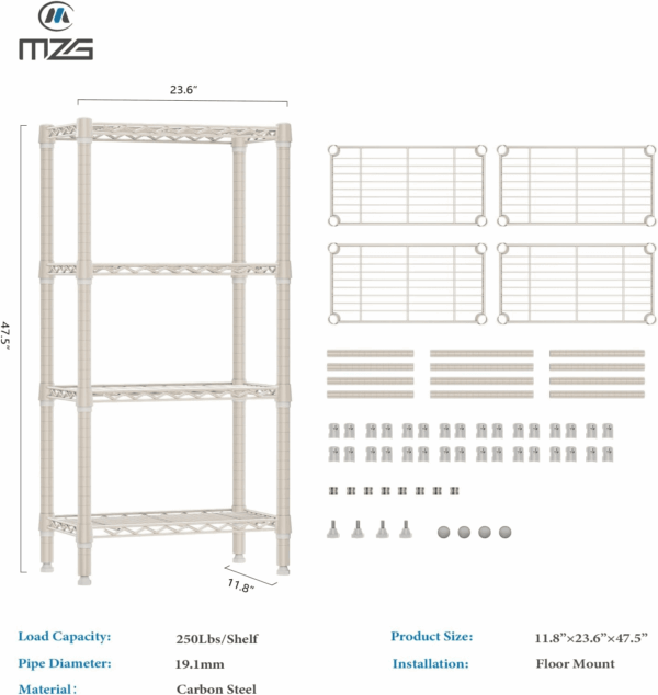 MZG 1000 Lbs 4 Tier Shelf Metal Storage Shelves Wire Rack Closet Organizers for Garage Kitchen Bathroom Laundry Light Tan 11.8" D X 23.6" W X 47.5" H - Image 7