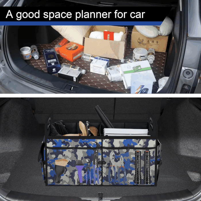 Car Trunk Organizer with 72L Large Capacity Waterproof Collapsible and 11 Pockets, Trunk Organizer for Car Suv/Jeep/Sedan, Large Size, Blue Camouflage - Image 6