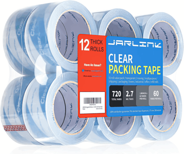 Clearer Packing Tape 12 Rolls, Heavy Duty Packaging Tape for Shipping Packaging Moving Sealing, 2.7Mil Thick, 1.88 Inches Wide, 60 Yards per Roll, 720 Total Yards