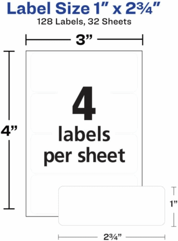 Multi-Use Permanent Labels, 1" X 2.75", White, Non-Printable, 128 Blank Labels Total (6113) - Image 5