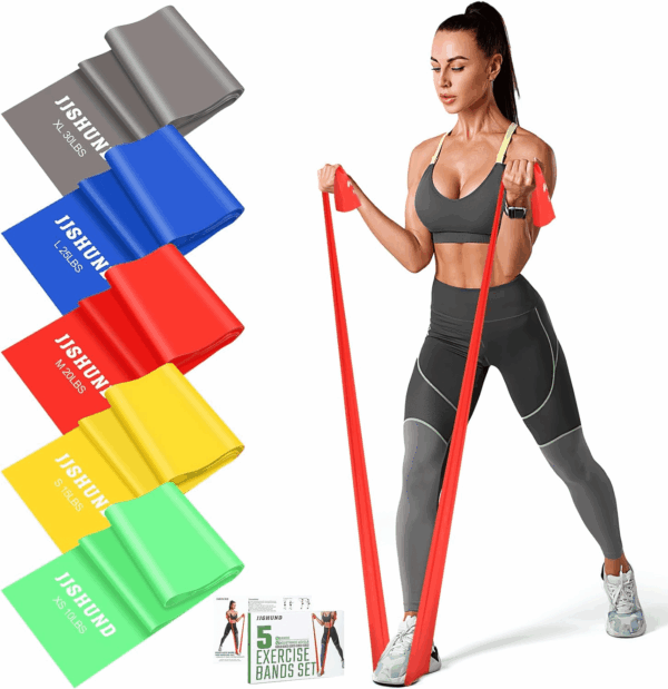 Resistance Bands, 5 Pcs Exercise Bands Elastic Stretch Bands for Fitness Yoga Pilates Stretching Strength Training, Workout Bands for Women and Men Home Gym