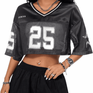 Jersey Shirts for Women Y2K Crop Tops Streetwear Sportswear Short Sleeve T-Shirt Cute Football Jersey Top